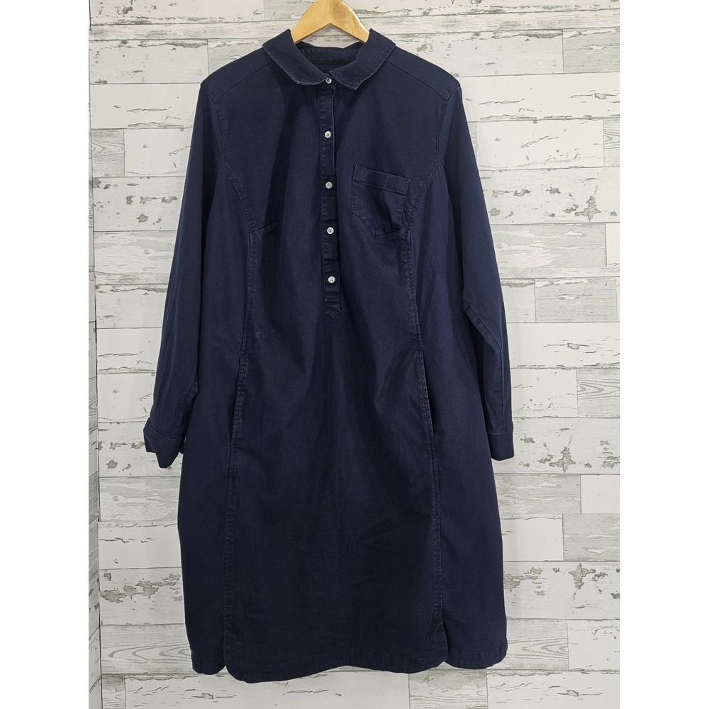 J Jill Womens 20 Navy Blue Live in Chino Twill Popover Shirtdress